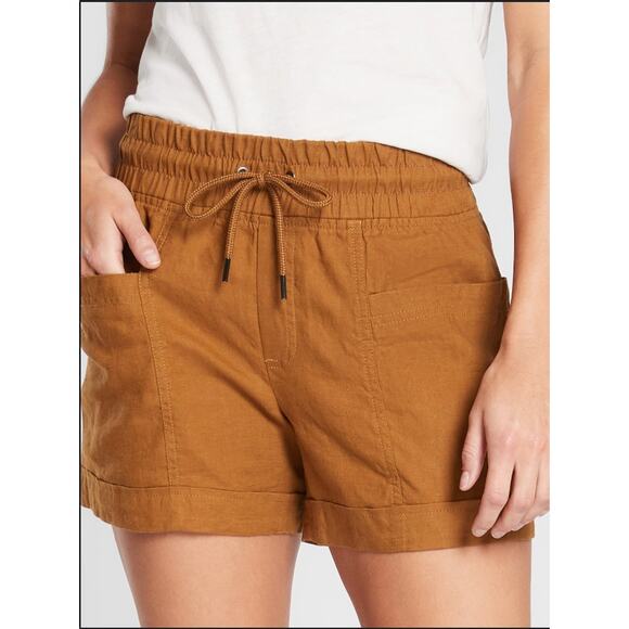Athleta orange brown linen cabo shorts - Picture 1 of 4